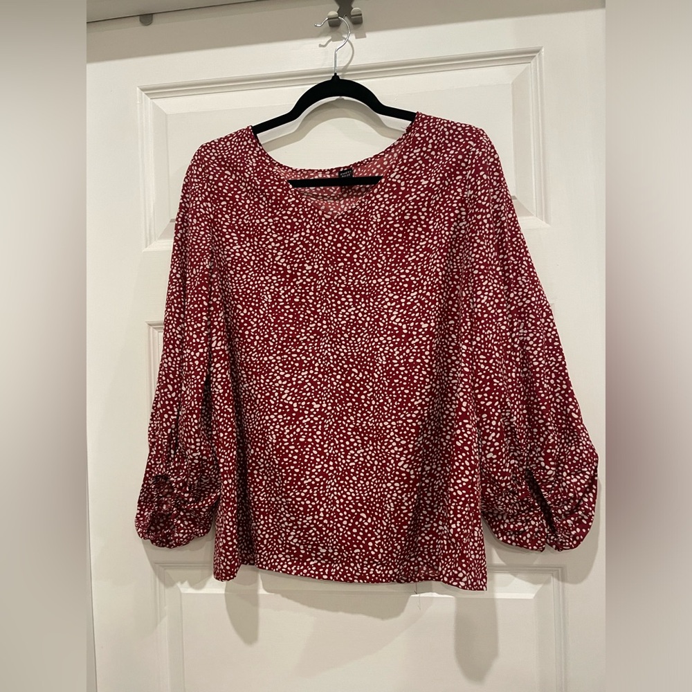 Emery Rose- Red & White Long Sleeve Blouse- Size Large